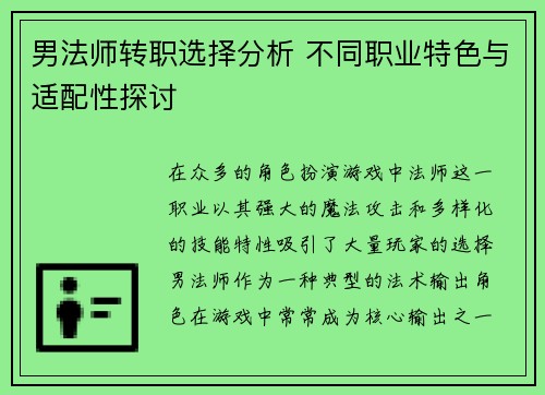 男法师转职选择分析 不同职业特色与适配性探讨