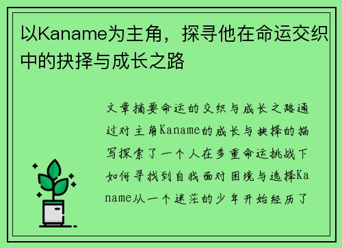 以Kaname为主角，探寻他在命运交织中的抉择与成长之路